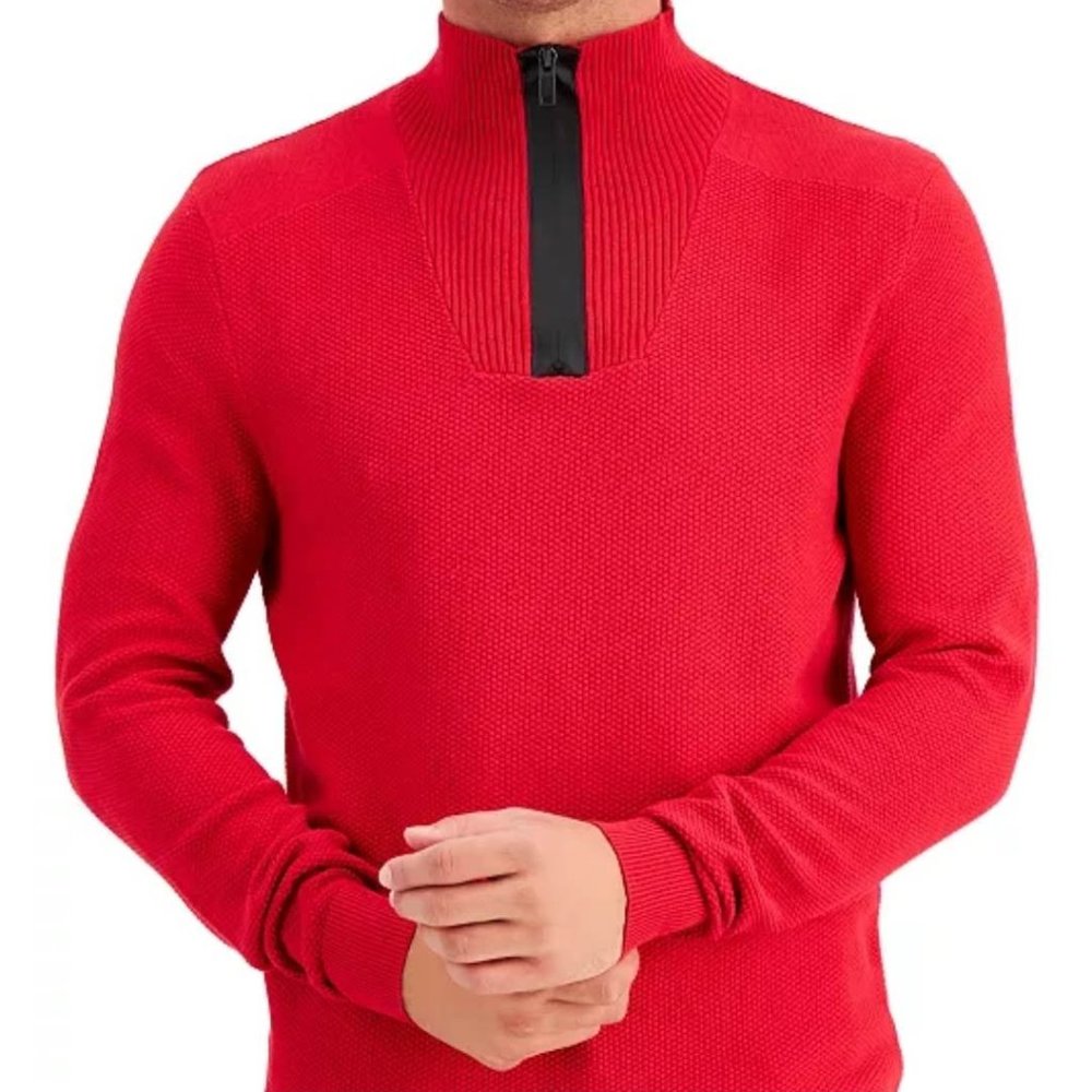 (NWT)Alfani Quarter-Zip Sweater Men Size: L/Jester Red
